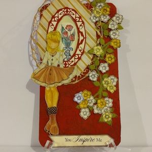 Handcrafted Mixed Media Tag. Young Girl " You Inspire Me". 8x4.5